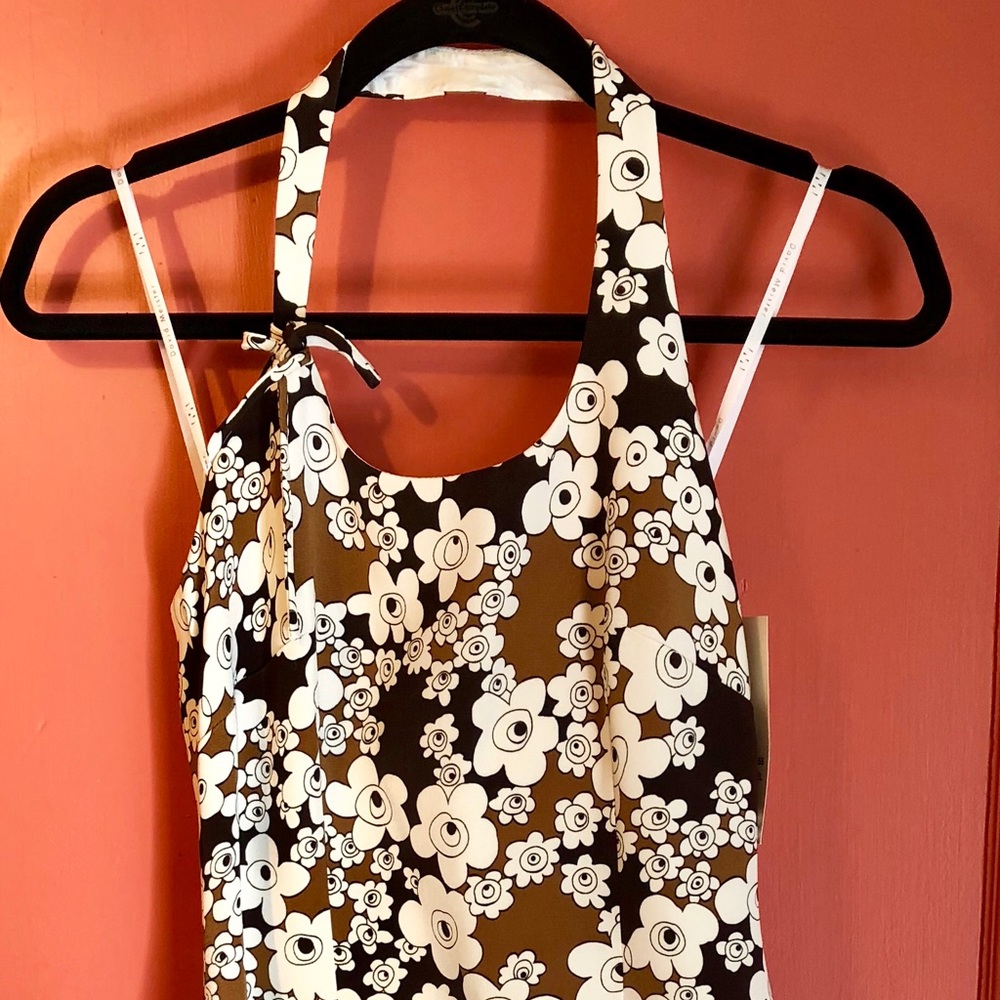 David Meister floral halter neck sheath dress